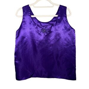 Vintage Y2K Purple Satin Embroidered Sleeveless Top Size M L Evening Jewell Tone